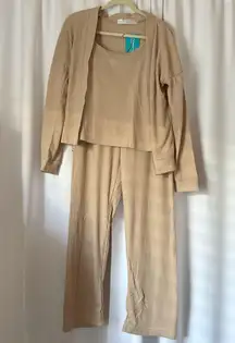 Beige Three Piece Matching Lounge PJ Set Size Large