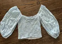 Floral Blue Puff Sleeve Top