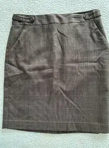 Van Heusen Skirt Brown Plaid Knee Length Pencil Lined Slit Size 4