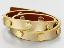 Tory Burch Double-Wrap Logo Stud Bracelet Gold