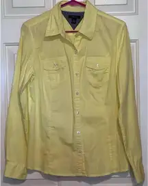 Tommy Hilfiger Women's Vintage Long‎ Sleeve Button Front Yellow Blouse Size M