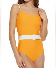 Solid & Striped NWT  Nina Belted Textured One Piece Swimsuit in Marigold