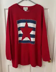 Quacker Factory Red Star Holiday Christmas Western Country Sweater Crew Neck1X