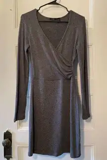 RDI Nordstrom | Faux-Wrap V-Neck Knee Length Sweater Dress Gray Sz Small