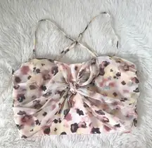 GIANNI BINI Floral Chiffon Spaghetti Strap Crop‎ Top Tank Tie Front Cream XS