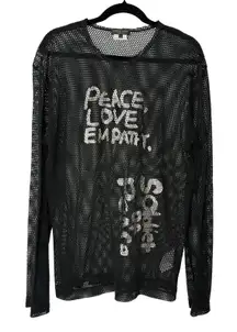 Comme des Garçons Homme Plus Mesh Top Peace Love Empathy Black Tee L Japan