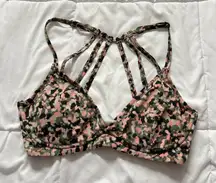 Womens Size 34D Pink Black Polka Dot Camo Swimsuit Bikini Top Wired Racerback
