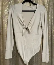 Abercrombie & Fitch Soft Cozy Tie Front Cream Long Sleeve Bodysuit M NWT