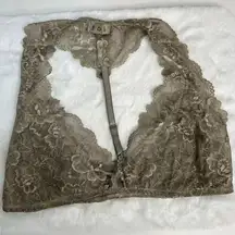 POL Bralette Olive Green Deep Plunge V Neck Triangle Cups Racerback Lace Sheer