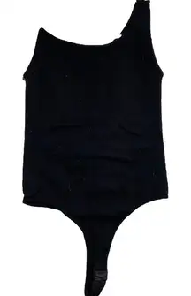 Dynamic Bodysuit One Shoulder Black Ribbed One Size