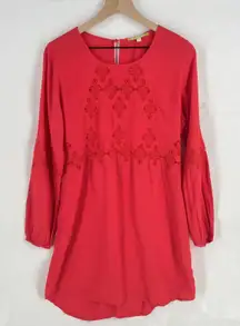Gianni Bini Mini Dress Womens XS Red Viscose Lace Cutout Detail Keyhole Back