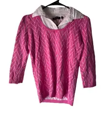Notations Pink Wh Argyle Knit Collared Sweater Top Small Preppy Coquette Career
