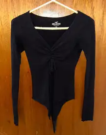 Hollister Black Ruched Tie Front Bodysuit