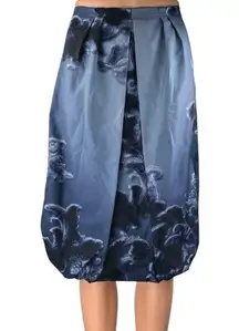 Prada 100% Silk Satin Blue Floral Pleated Knee Length A-Line Wrap Skirt 40 US 4
