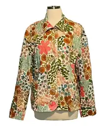 KORET FLORAL BUTTON-DOWN JACKET‎ FUN COLORFUL LAYERING SIZE 14