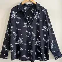 Who What Wear black sheer floral button down blouse XL