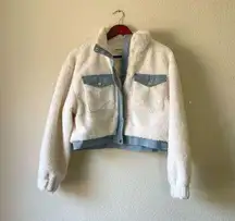 NWT Nordstrom Eloide teddy sherpa with denim trip button up bomber jacket size m