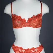 LA PERLA Vintage Stretch Lace and Guipure Embroidery Underwire Bra Orange 34 M