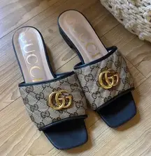 Gucci Black and Brown Slide Sandals
