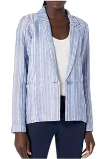 Parker Blazer Women Small Blue‎ Striped Linen Single Breasted Preppy Career Corp