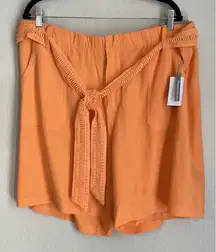 Soft Surroundings Womens‎ 1X 18W/20 Linen Blend Tie Belt Orange Shorts NEW Beach