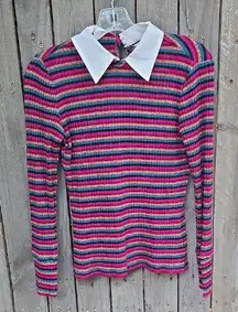 Trina Turk Striped Long Sleeve Top with White Collar