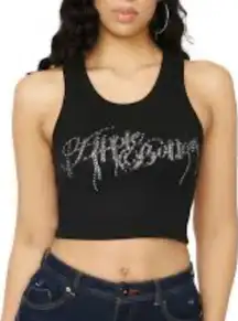 Yung Reaper Black Crop Tank Top with Rhinestone Design S