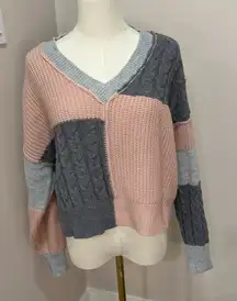 No Comment‎ Pink Colorblock V Neck Sweater Large