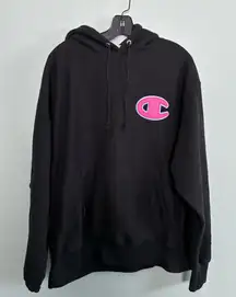 Champion Reverse Weave Hoodie Womens XL Chain Stitch Logo Black Pink Sweatshirt