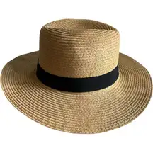 Womens Leith by Nordstrom Sumner Black Trim Raffia Bucket Beach Hat