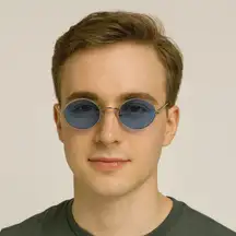 Retro Gold Frame Blue Round Sunglasses – Unisex