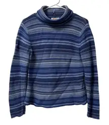 Talbots Womens Ribbed Long‎ Sleeve Sweater Size P Turtleneck Blue Stripes Casual