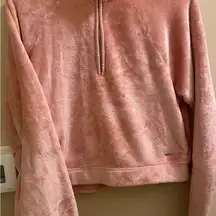 Hollister Pink Fuzzy 1/4 Zip Crop Soft Sherpa Sweatshirt Mock Neck Pullover XS