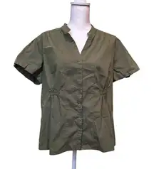 APT. 9 Womens Button Up Olive‎ Green Short Sleeves Collar Pleated size 1X