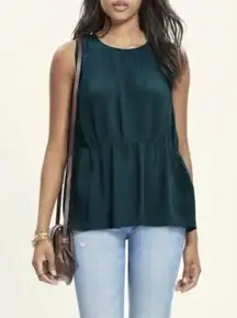 Madewell  Pine Forest Green Ruffle  Peplum Dark Teal Tank Top Size XS