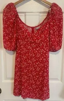 Reformation Kopa Floral Mini Dress Merci Red Sweetheart Puff Sleeve Size 6