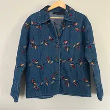 Vintage New Direction Embroidered Denim Jacket Leaves Fall Retro 90s Medium