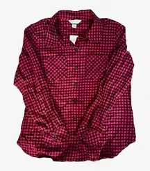 NWT  button up red & black plaid shirt; flannel size M