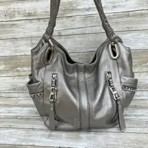 B. Makowsky Purse Hobo Shoulder Bag Large Silver Metallic Chunky Glam Y2K