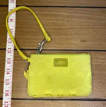 Coach Signature Monogram Optic Zip Mini Wristlet Wallet Mini Purse Neon Yellow