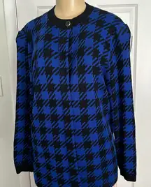 Vintage St John Plaid Button Up Sweater Black and Blue Size 6