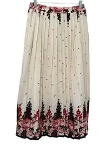 RANNA GILL Esme Ivory Cream Floral Romantic Boho Pleated Midi Skirt Size S