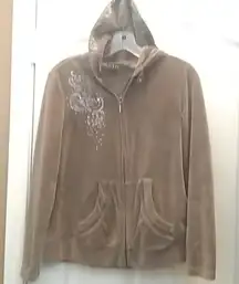 FINAL MARKDOWN Tribal zip front velour hoodie medium