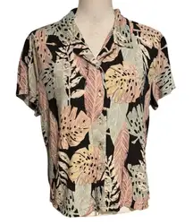 Nani Hawaii Size XL Hawaiian Shirt Button Up Tropical Leaf Boxy Fit Made In USA
