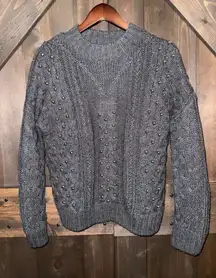 H&M Ladies Beaded Mock Turtleneck Cable Long Sleeve Sweater Black Sz S Small