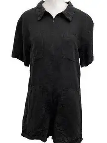 Rivet Utility 100% Linen Zip Front Romper Playsuit Jumpsuit Black size Medium