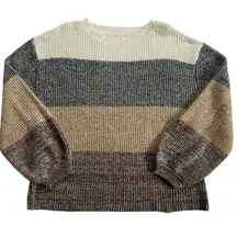 Pink Lily Knit Sweater Ribbed Pullover Relaxed Fit Womens Medium Balloon Sleeve