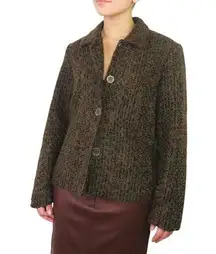 Vintage Brown Tweed Jacket with Shoulder Pads Medium Chunky Knit Cozycore