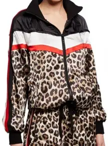 Pam & Gela  Leopard Print Color Block Satin Bomber Jacket Size Petite XS