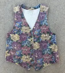 Vintage 90s Stampede Muted Floral Canvas Western Cottagecore Dress Vest MEDIUM